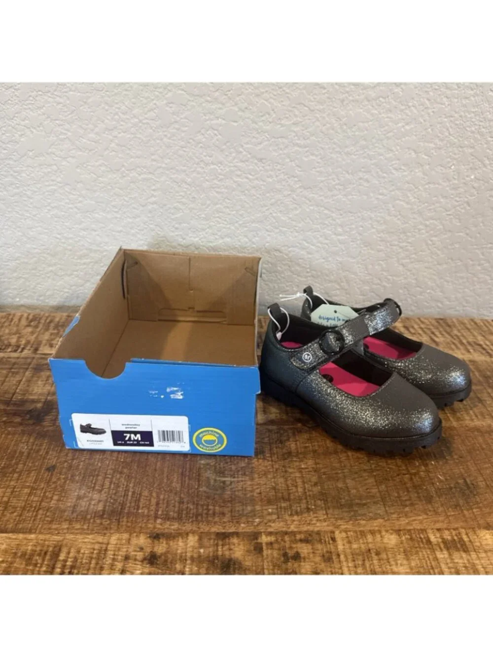 Stride Rite Little Kid Wednesday Gray Sparkle Mary Jane Shoes Sz 7 M NIB Pewter